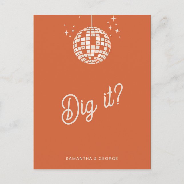 Retro Groovy 70s Cute Ivory Orange Disco RSVP Postcard (Front)