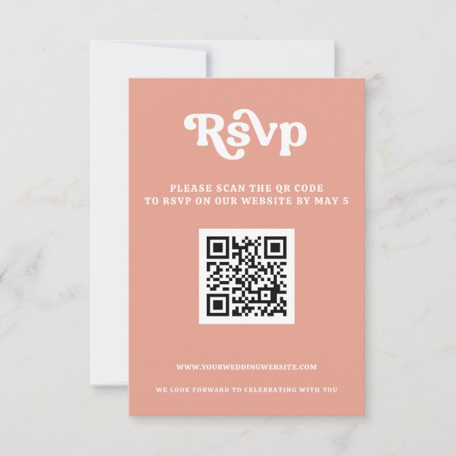 Retro Groovy 70s Cute Pink Blush QR code RSVP Card (Front)