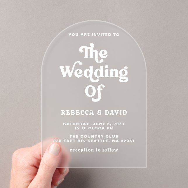 Retro Groovy 70s Cute Pink Green Yellow Wedding Acrylic Invitations (Insitu (Handheld))