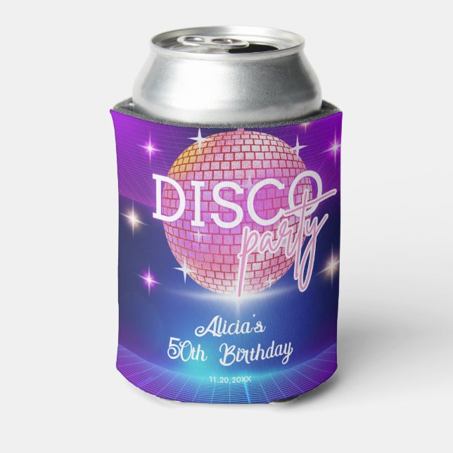Retro Groovy 70s Disco Ball Birthday Party Can Cooler (Can Back)