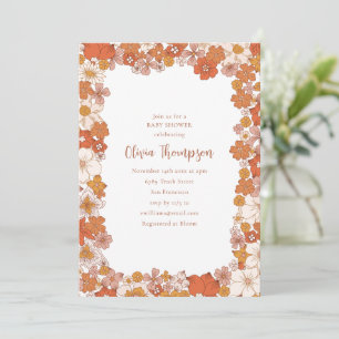 Retro Groovy 70s Floral Orange Baby Shower Invitation