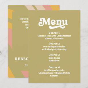 Retro Groovy 70s Green Pink Wedding Menu