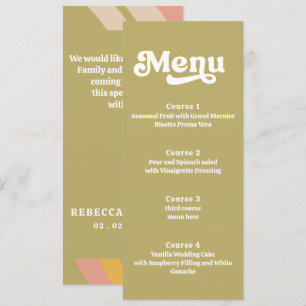 Retro Groovy 70s Green Pink Wedding Menu
