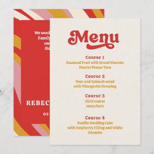 Retro Groovy 70s Ivory Red Wedding Menu