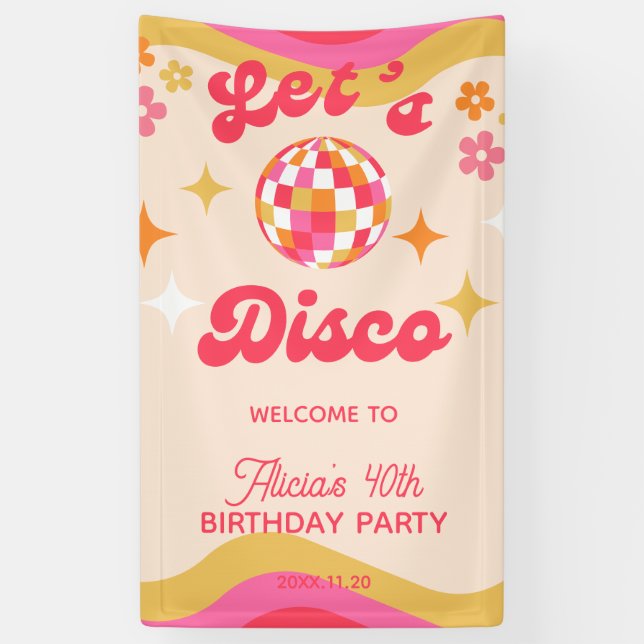 Retro Groovy 70s Let's Disco Any Age Birthday  Banner (Vertical)