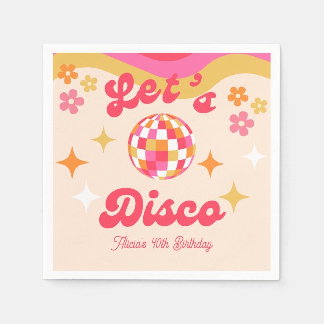 Retro Groovy 70s Let's Disco Any Age Birthday Napkin (Front)