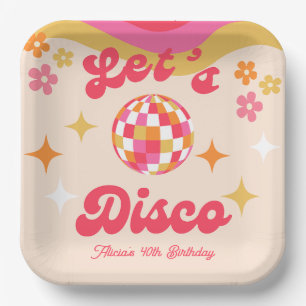 Retro Groovy 70s Let's Disco Any Age Birthday Paper Plate