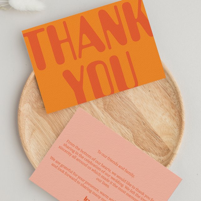 Retro Groovy 70s Orange Bold Wedding Thank You Card (thank you card retro orange)