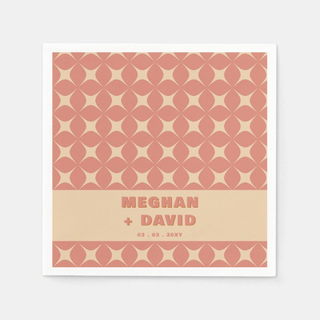 Retro Groovy 70s Pattern Boho Terracotta Wedding Napkin (Front)