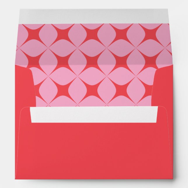 Retro Groovy 70s Pattern Pink Red Wedding  Envelope (Back (Bottom))