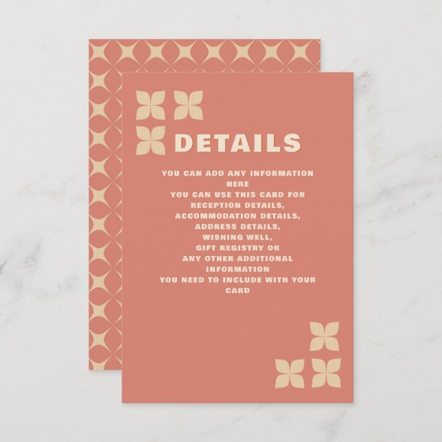 Retro Groovy 70s Pattern Terracotta Wedding Enclosure Card (Front/Back)