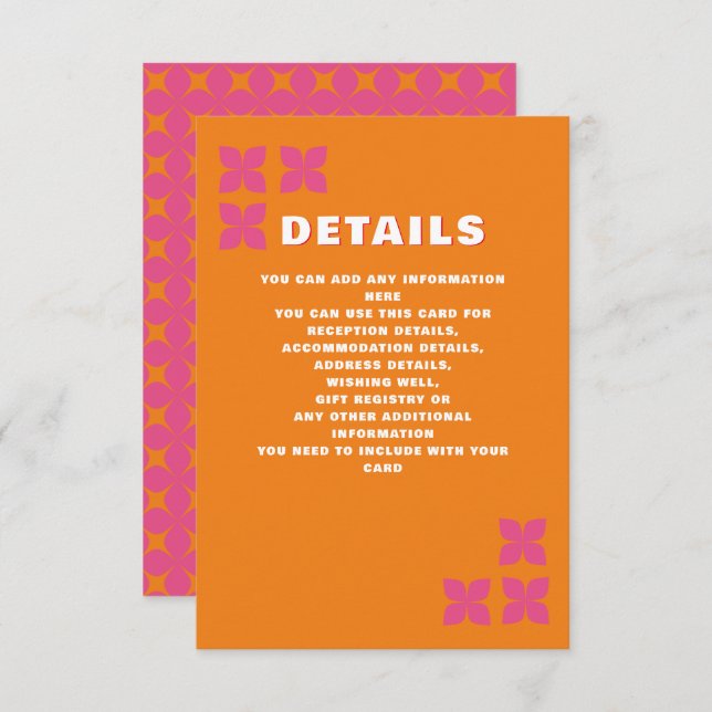 Retro Groovy 70s Pink Orange Wedding Enclosure Card (Front/Back)