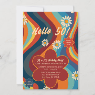 Retro Groovy 70's Rainbow Daisy Birthday  Invitation