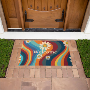 Retro Groovy 70's Rainbow Daisy  Doormat