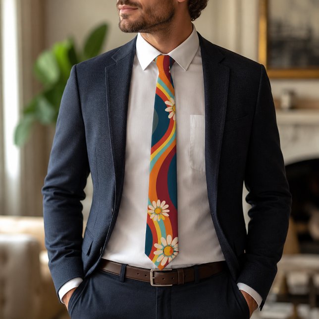 Retro Groovy 70's Rainbow Daisy  Tie (Creator Uploaded)