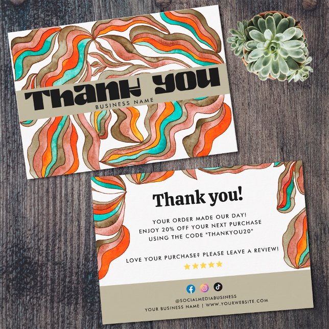 Retro Groovy 70s Support Small Business Thank You Card (Front and Back)