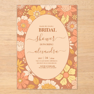 Retro Groovy 70's Themed Bridal  Acrylic Invitations