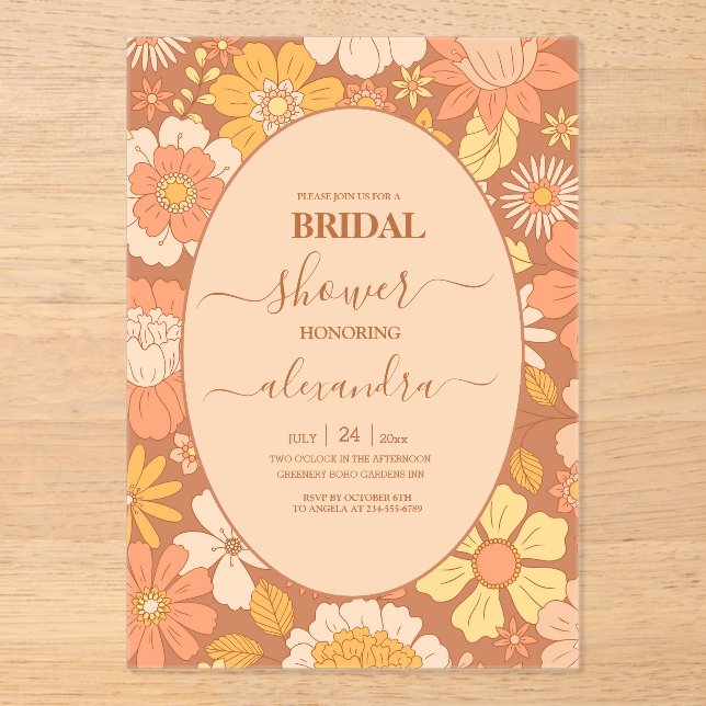 Retro Groovy 70's Themed Bridal  Acrylic Invitations (Front)