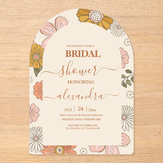 Retro Groovy 70's Themed Bridal  Invitation (Front)