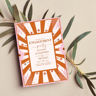 Retro Groovy 70's Themed Geometric Engagement Invitation