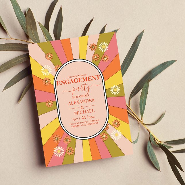 Retro Groovy 70's Themed Muted Tones Engagement Invitation (Creator Uploaded)