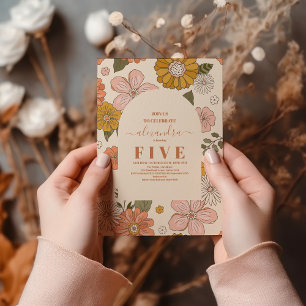 Retro Groovy 70's Themed Muted Tones Kids Birthday Invitation