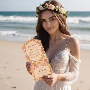 Retro Groovy 70's Themed Muted Tones Wedding All In One Invitation