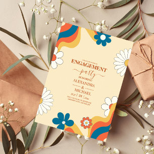 Retro Groovy 70's Themed Muted Tones Wedding Invi Invitation