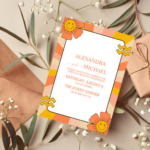 Retro Groovy 70's Themed Muted Tones Wedding Invitation