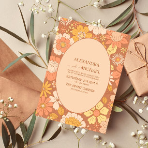 Retro Groovy 70's Themed Muted Tones Wedding Invitation