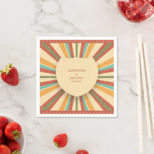 Retro Groovy 70's Themed Muted Tones Wedding Napkin