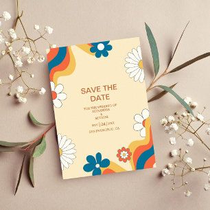 Retro Groovy 70's Themed Muted Tones Wedding  Save The Date
