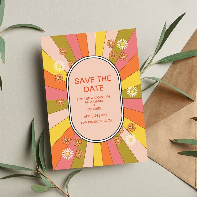 Retro Groovy 70's Themed Muted Tones Wedding  Save The Date (Creator Uploaded)