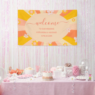 Retro Groovy 70's Themed orange yellow Wedding Banner