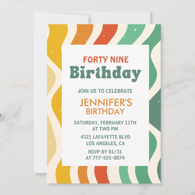 Retro Groovy 70s Wavy 49th birthday Invitation (Front)