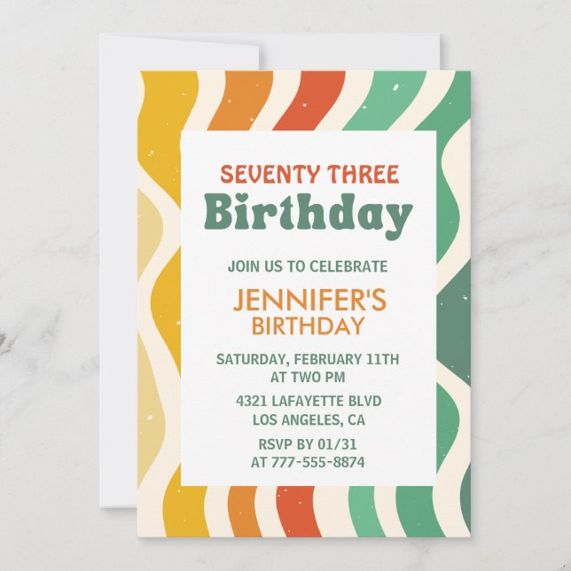 Retro Groovy 70s Wavy 73rd birthday Invitation (Front)