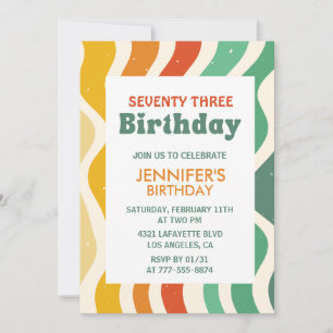 Retro Groovy 70s Wavy 73rd birthday Invitation