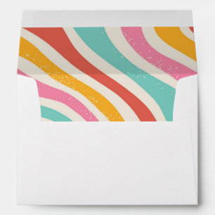 Retro Groovy 70s Wavy Colourful Wedding Envelope