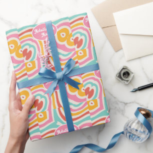 Retro Groovy 70s Wavy Colourful Wedding Wrapping Paper