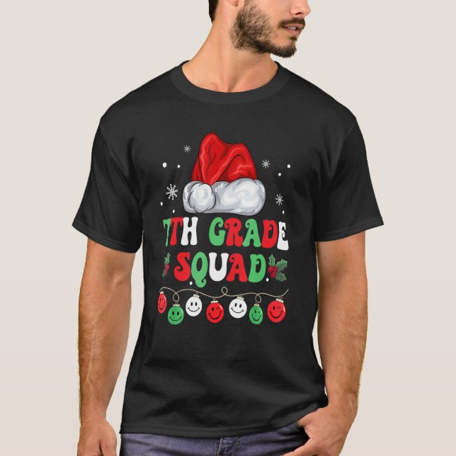 Retro Groovy 7th Grade Squad  Christmas Teacher Li T-Shirt (Front)