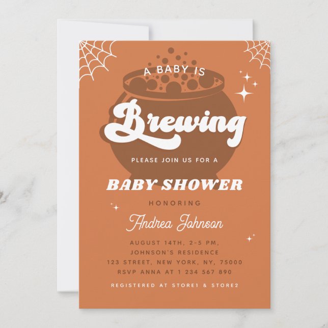Retro Groovy A Baby Is Brewing Fall Baby Shower Invitation (Front)