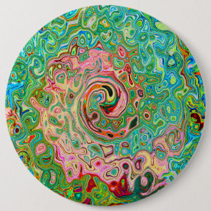 Retro Groovy Abstract Colorful Rainbow Swirl 6 Inch Round Button
