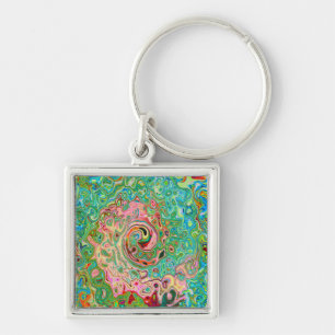 Retro Groovy Abstract Colorful Rainbow Swirl Keychain