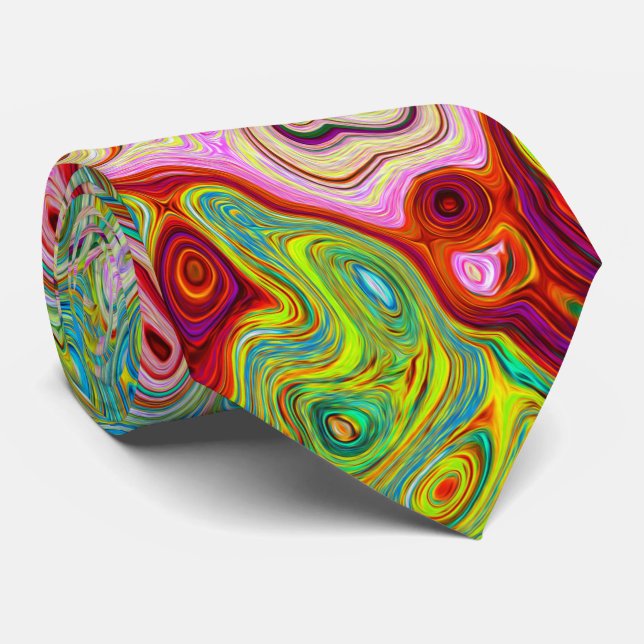 Retro Groovy Abstract Colorful Rainbow Swirl Tie (Rolled)