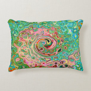 Retro Groovy Abstract Colourful Rainbow Swirl Accent Pillow
