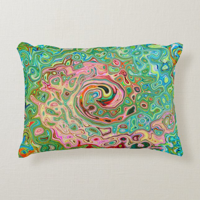Retro Groovy Abstract Colourful Rainbow Swirl Accent Pillow (Front)