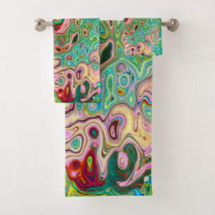 Retro Groovy Abstract Colourful Rainbow Swirl Bath Towel Set