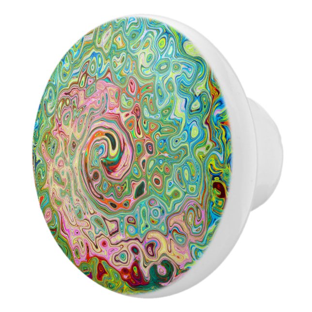 Retro Groovy Abstract Colourful Rainbow Swirl Ceramic Knob (Right)
