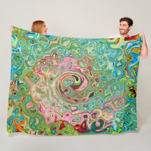 Retro Groovy Abstract Colourful Rainbow Swirl Fleece Blanket