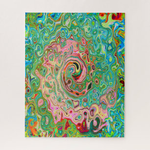 Retro Groovy Abstract Colourful Rainbow Swirl Jigsaw Puzzle